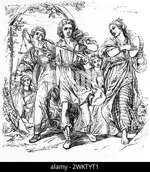 Illustration von Davids Triumph nach dem Sieg über den Giant Goliath (David trägt Goliath's Head) aus Matteo-Rosselli Pilli aus dem Antiken 19. Jahrhundert Stockfoto