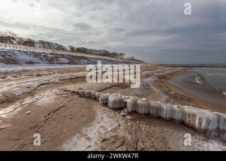 Eisbedeckte Küchchen an der Ostsee im Norden Deutschlands Stockfoto