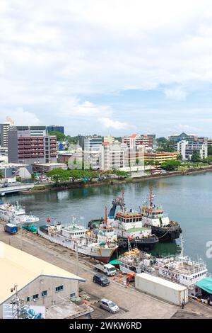 Blick auf Stadt und Hafen, Suva, Viti Levu, Republik Fidschi Stockfoto