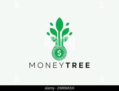 Minimalistisches Geldbaum-Logo-Design-Vektorvorlage. Logo für Unternehmensfinanzierung: Mehr Geld. Logo für Geldinvestitionen 3 Stock Vektor