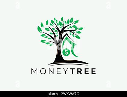 Minimalistisches Geldbaum-Logo-Design-Vektorvorlage. Logo für Unternehmensfinanzierung: Mehr Geld. Logo für Geldinvestitionen 3 Stock Vektor