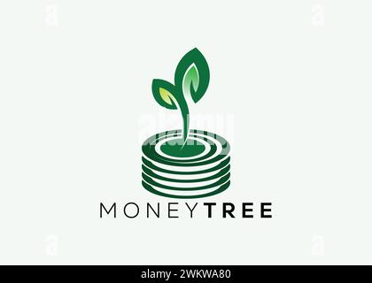 Minimalistisches Geldbaum-Logo-Design-Vektorvorlage. Logo für Unternehmensfinanzierung: Mehr Geld. Logo für Geldinvestitionen 3 Stock Vektor