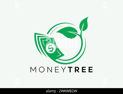 Minimalistisches Geldbaum-Logo-Design-Vektorvorlage. Logo für Unternehmensfinanzierung: Mehr Geld. Logo für Geldinvestitionen Stock Vektor