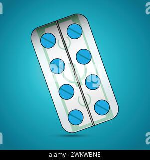 Blister mit blauen Pillen und Euro-Banknotensymbol Stock Vektor