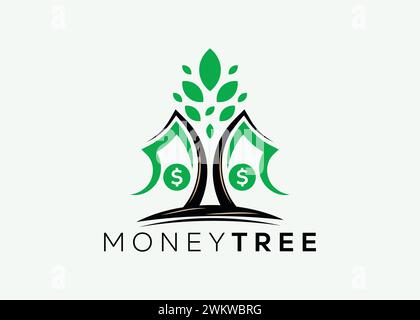 Minimalistisches Geldbaum-Logo-Design-Vektorvorlage. Logo für Unternehmensfinanzierung: Mehr Geld. Logo für Geldinvestitionen 3 Stock Vektor