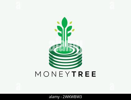 Minimalistisches Geldbaum-Logo-Design-Vektorvorlage. Logo für Unternehmensfinanzierung: Mehr Geld. Logo für Geldinvestitionen 3 Stock Vektor
