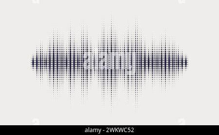 Audio-Signalform mit Halbtonmuster. Schallwellenspektrum. Abstraktes gepunktetes Ornament isoliert auf weißem Hintergrund Stock Vektor