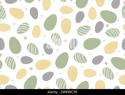 Nahtloses Muster für ostern. Ostereier, Zweige, Blumen in sanften Pastellfarben. Frühlings-oster-Muster für Geschenkpapier, Textil, Tapeten Stock Vektor