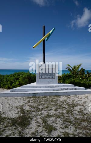 Columbus Monument and Cross auf San Salvador Island Bahamas, Columbus erster Landfall Stockfoto