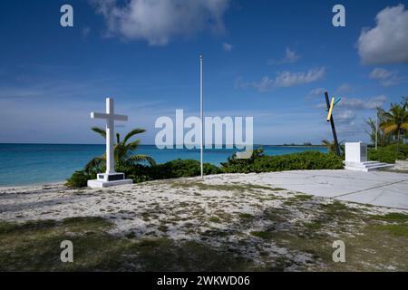 Columbus Monument and Cross auf San Salvador Island Bahamas, Columbus erster Landfall Stockfoto