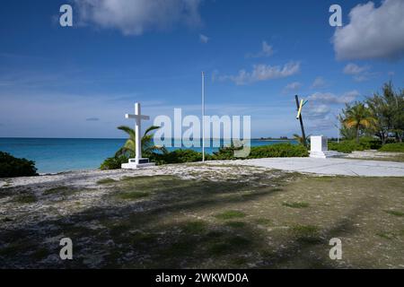 Columbus Monument and Cross auf San Salvador Island Bahamas, Columbus erster Landfall Stockfoto