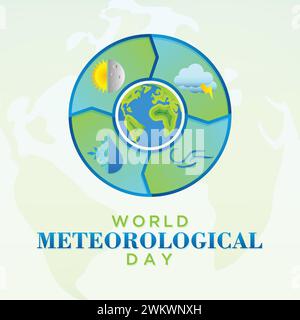 World Meteorological Day mit Meteorologie und Wetterforschung in flacher Form. Vektorabbildung Stock Vektor