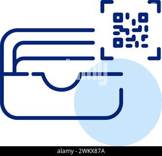 Kartenmappe und qr-Code. Elektronisches Zahlungssystem. Pixelperfekter, bearbeitbarer Konturvektor Stock Vektor