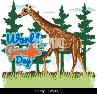 Vektorgrafik einer Giraffe am Weltgiraffen-Tag Stock Vektor