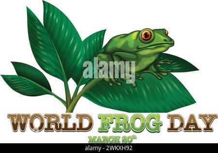 Vektor-Illustration eines Frosches auf einem Blatt zum Weltfroschtag Stock Vektor