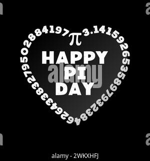 Pi-Zahlen 3,14 in Herzform – Happy PI Day! März 14 Feiertagskonzept Vektor Distress Illustration Stock Vektor