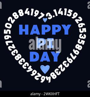 Happy PI Day Heart - 3,14 Pi Zahlen und Zeichen. März 14 Feiertagskonzept Vektor Distress Illustration Stock Vektor