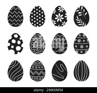 Ostereier-Ikonen setzen Kritzelstil. Set von ostereiern handgezeichnet isoliert auf weißem Hintergrund. Stock Vektor