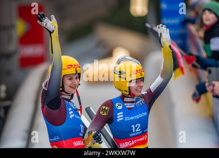 7.02.2024 Oberhof /Doppelsitzer M/F Dajana Eitberger und Saskia Scirmer GER Aktion Pressefoto : Gerhard Koenig WC - Rennschlitten *** 7 02 2024 Oberhof Doppel M F Dajana Eitberger und Saskia Scirmer GER Action Pressefoto Gerhard Koenig WC Rennschlitten Stockfoto