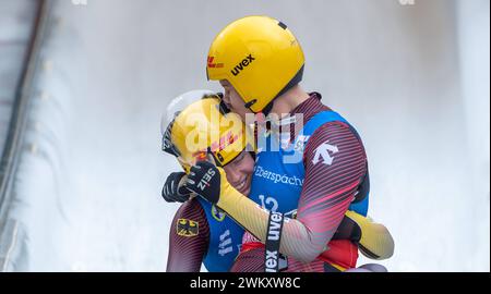 7.02.2024 Oberhof /Doppelsitzer M/F Dajana Eitberger und Saskia Scirmer GER Aktion Pressefoto : Gerhard Koenig WC - Rennschlitten *** 7 02 2024 Oberhof Doppel M F Dajana Eitberger und Saskia Scirmer GER Action Pressefoto Gerhard Koenig WC Rennschlitten Stockfoto