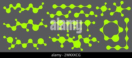 Metaball hat Blobs in Mustern verbunden. Vektorvermorphtes Fluid- und Kreise-Symbol. Kreisförmige Kugeln im Raster. Abstrakte geometrische organische Moleküle Stock Vektor
