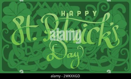 Handbeschriftung St patricks Tag mit grüner abstrakter Knoten Wurzelvektor Illustration Stock Vektor