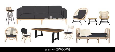 Im Freien, Veranda, Garten, Terrassenmöbel Set. Stock Vektor