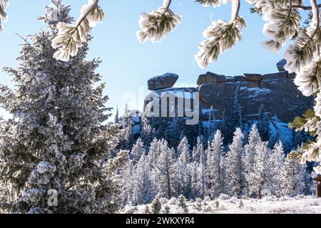 Heller Wintertag im Erholungsgebiet Vedauwoo in der Nähe von Cheyenne, Wyoming, USA Stockfoto