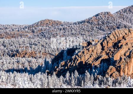 Heller Wintertag im Erholungsgebiet Vedauwoo in der Nähe von Cheyenne, Wyoming, USA Stockfoto