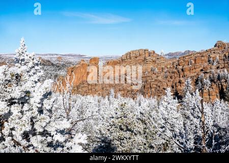 Heller Wintertag im Erholungsgebiet Vedauwoo in der Nähe von Cheyenne, Wyoming, USA Stockfoto