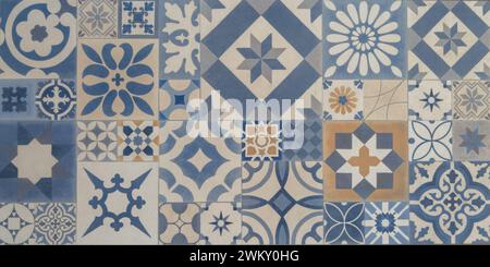 Azulejos Textur Hintergrund Vintage mit floralen Motiven Wandfliesen alten Boden architektonisch überzeugendes Mosaik Design Stockfoto