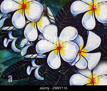 Original Ölgemälde Frangipani Blume und Plumeria Stockfoto