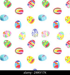 Nahtloses Muster von Ostereiern für Karten. Frohe ostern. Ostersymbol mit abstraktem Muster im Retro-Stil zum Bedrucken auf Geschenkpapier, Einladungen und Textilien. Vektorabbildung Stock Vektor