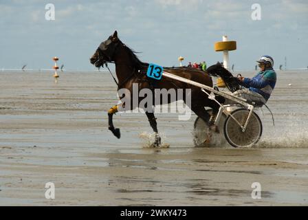 Einzigartiges Pferderennen in Duhnen, Deutschland, an der Nordseeküste Stockfoto