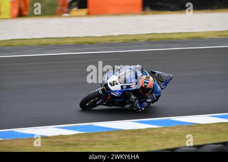 MELBOURNE, AUSTRALIEN. 23. Februar 2024. Philipp Oettl (5) aus Deutschland fuhr die Yamaha YZF R1 für GMT94 Yamaha bei der Eröffnungsrunde der Superbike-Weltmeisterschaft 2024 auf dem Phillip Island Circuit. Karl Phillipson/Alamy Live News Stockfoto