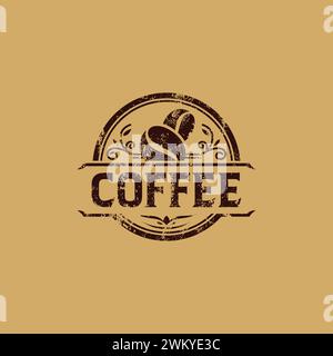 Coffee Vintage Grunge-Logo. Stempeln Sie Das Kaffee-Logo Stock Vektor