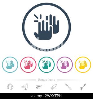Beifall von durchgehenden, flachen Symbolen in runden Umrissen. 6 Bonussymbole enthalten. Stock Vektor