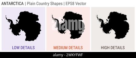 Antarktis - einfache Landform. Niedrige, mittlere und hohe Detailkarten der Antarktis. EPS8 Vektordarstellung. Stock Vektor