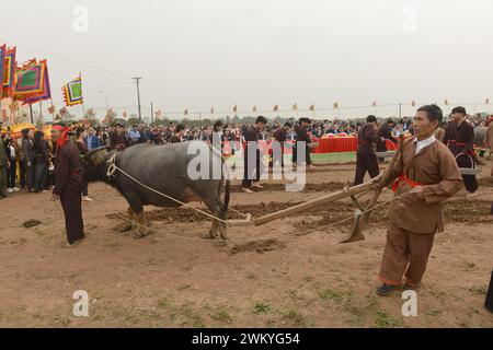 Duy Tien, Ha Nam, Vietnam. Tich Dien ist der Auftakt der landwirtschaftlichen Saison. Aufführungsrituale beim Tich Dien Festival. Lễ hội Tịch Điền Stockfoto