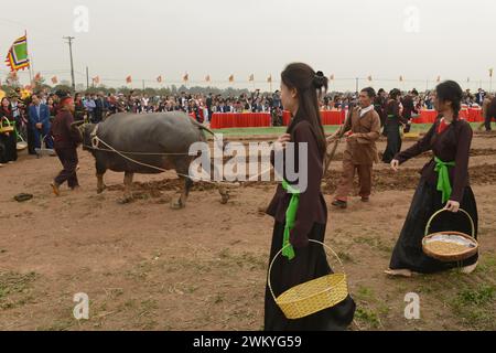 Duy Tien, Ha Nam, Vietnam. Tich Dien ist der Auftakt der landwirtschaftlichen Saison. Aufführungsrituale beim Tich Dien Festival. Lễ hội Tịch Điền Stockfoto