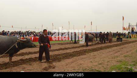 Duy Tien, Ha Nam, Vietnam. Tich Dien ist der Auftakt der landwirtschaftlichen Saison. Aufführungsrituale beim Tich Dien Festival. Lễ hội Tịch Điền Stockfoto