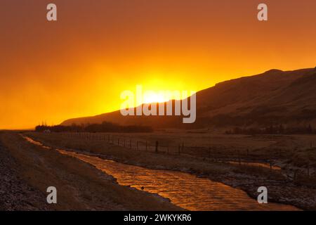 Sonnenuntergang am Fljotshlid, Rangarping Eystra, Suourland, Island Stockfoto