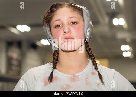 15 Jahre alte Wrestlerin Stockfoto