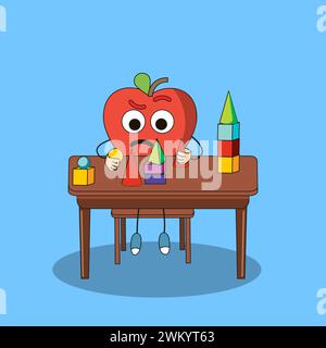 Kunst Illustration Doodle Kawaii Früchte Symbol Charakter Apple Maskottchen Aktivität des Spiels Puzzle Spielzeug Stock Vektor