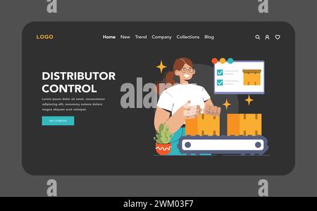 Vertikale Integration über Web oder Landung. Optimierung und Kontrolle der Lieferkette des Unternehmens. Geschäftsstrategie von der Fertigung bis zum Vertrieb. Optimierter Produktionsablauf. Illustration des flachen Vektors Stock Vektor