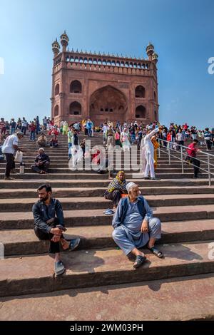 Der Eingang der Jama-Masjid-Moschee in Delhi, der größten Moschee Indiens Stockfoto