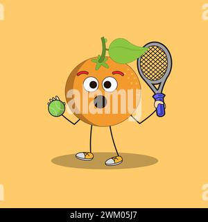 Kunst Illustration Doodle Kawaii Fruits Symbol Charakter Orange Maskottchen Aktivität des Tennis Stock Vektor