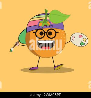 Kunst Illustration Doodle Kawaii Früchte Symbol Charakter Orange Maskottchen Aktivität der Malerei Stock Vektor