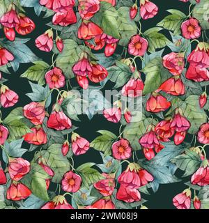 Aquarell nahtlose Kunst abutilon Blumen. Nahtloses Muster, digitales Papier, Stoffdesign, Oberflächendesign Stockfoto