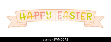 Happy Easter Celebration-Banner, Band-Schriftzug Happy Easter. Hand gezeichnet flache bunte Illustration perfekt für Karten, Websites, Einladung Vektor Illustration Stock Vektor